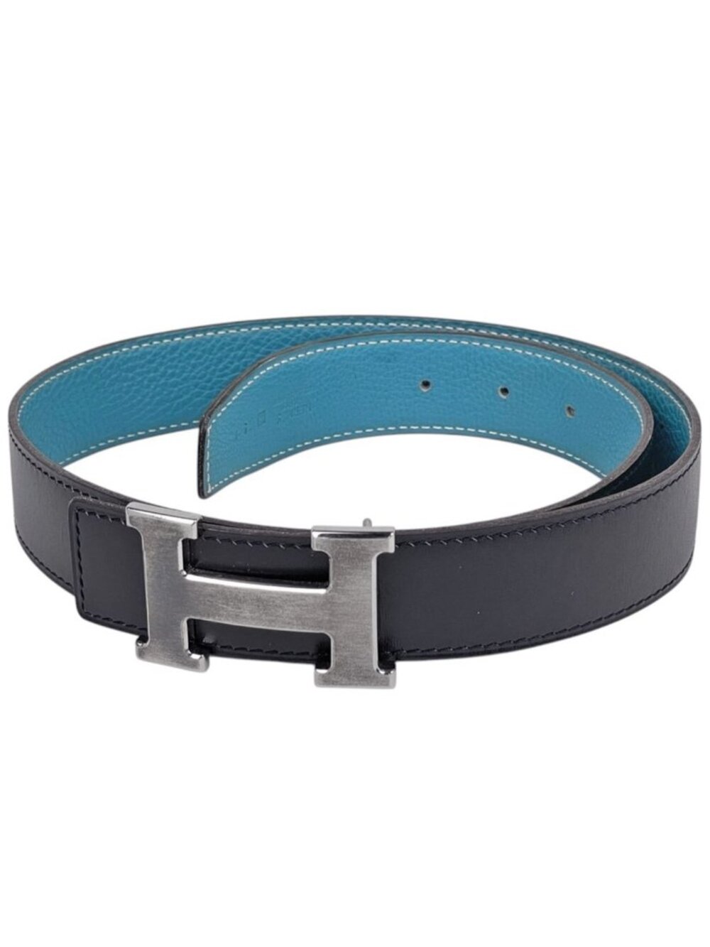 Hermes Constance Reversible Belt Box Calf Taurillon Clemence Black Blue Jean